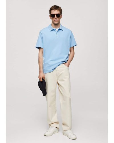 Mango 100% Cotton Relaxed Fit Polo Shirt Sky - Blue