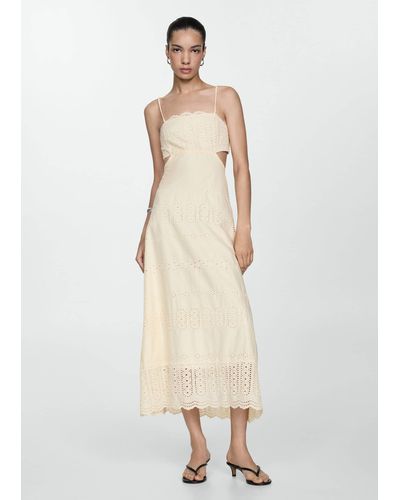 Mango Embroidered Dress With Side Slits - White