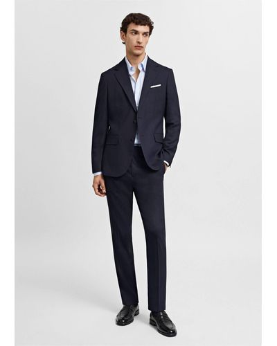 Mango Slim Fit Cold Wool Herringbone Suit Jacket - Blue