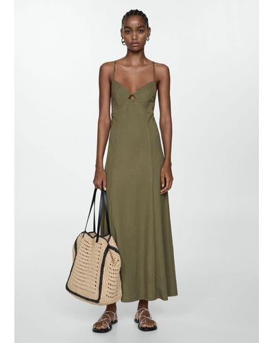 Mango Long Dress With Straps - Green