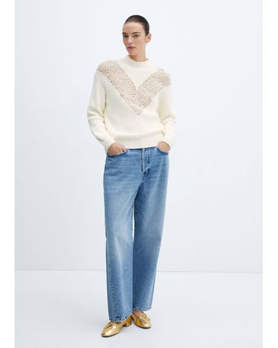 Mango Knitted Jumper With Openwork Details - Blue
