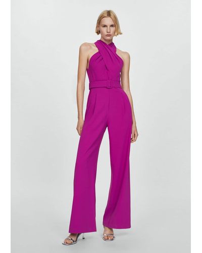 Mango Belted Crossover Collar Jumpsuit - Pink