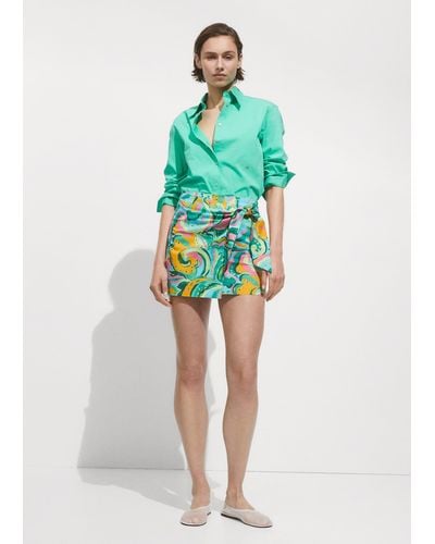 Mango Printed Mini-skirt With Bow - Green