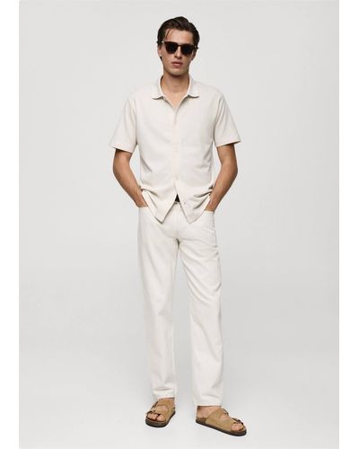 Mango Regular Fit Textured Cotton Polo Shirt - White