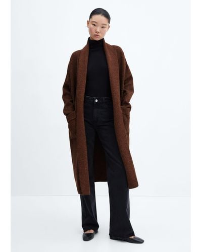 Mango Oversized Knitted Coat With Pockets - Brown