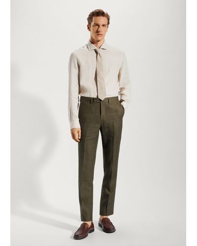 Mango 100% Linen Suit Trousers - Green