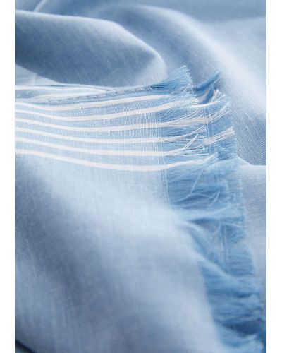 Mango Striped Linen Cotton Scarf - Blue