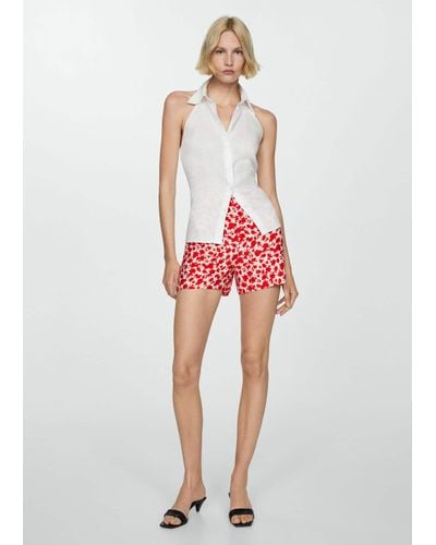 Mango Straight Shorts Floral Print - Red