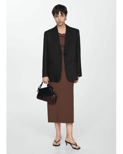 Mango Linen Jacket With Buttons - Black
