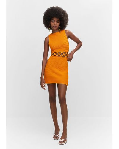 Mango Hoops Crochet Dress - Orange