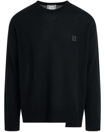 WOOYOUNGMI Wool Light Knit Sweater, Round Neck, , 100% Wool - Black