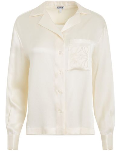 Loewe Pyjama Blouse, Long Sleeves, , 100% Silk - White