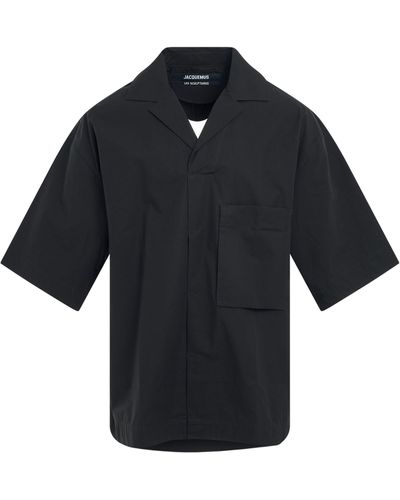 Jacquemus Quarter Sleeve Polo Shirt, Dark, 100% Cotton - Black