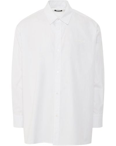 we11done 1506 Logo Print Cotton Shirt, Long Sleeves, , 100% Cotton, Size: Medium - White