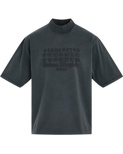 Maison Margiela 'Mock Neck Number Logo T-Shirt, Short Sleeves, Washed, 100% Cotton, Size: Small - Grey