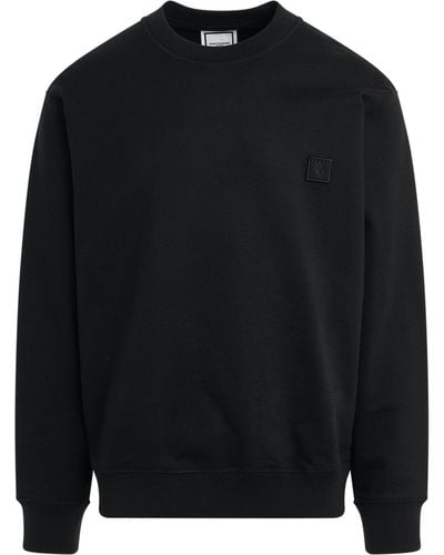 WOOYOUNGMI Irridecent Back Logo Sweatshirt, Long Sleeves, , 100% Cotton - Black