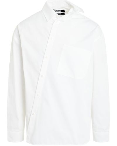 Jacquemus Cuadro Asymmetric Shirt, Long Sleeves, , 100% Cotton - White