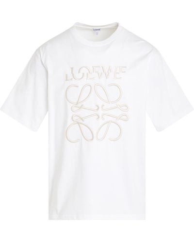 Loewe Embroidered Distorted Logo T-Shirt, Short Sleeves, Off, 100% Cotton, Size: Medium - White
