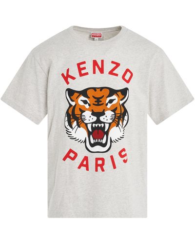 KENZO Lucky Tiger Oversized T-Shirt, Short Sleeves, Pale, 100% Cotton - White