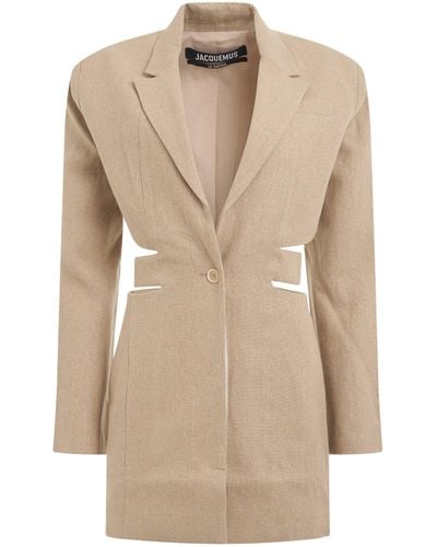 Jacquemus Bari Blazer Mini Dress, Long Sleeves, , 100% Virgin Wool - Natural