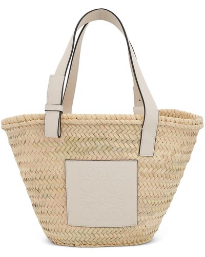 Loewe Medium Palm Leaf And Calfskin Basket Bag, Natural