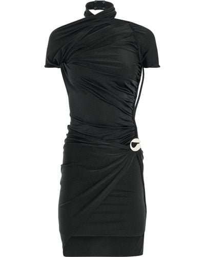 Coperni 'Asymmetric Draped Jersey Dress, Short Sleeves, , Size: Small - Black