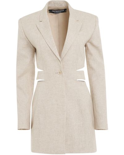 Jacquemus Bari Blazer Mini Dress, Long Sleeves, Light, 100% Cotton - Natural