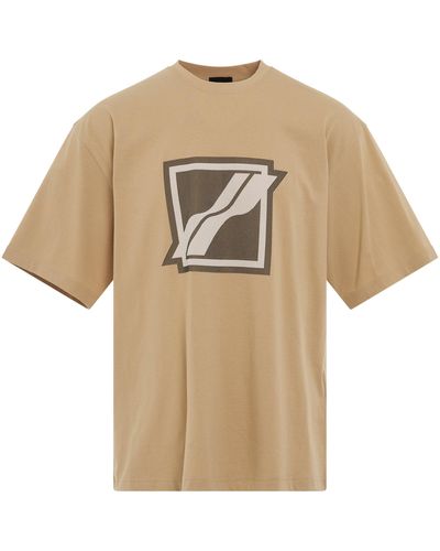we11done Stripe Big Logo T-Shirt, Round Neck, Short Sleeves, , 100% Cotton - Natural