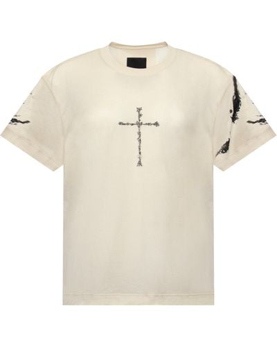 Givenchy Cross Frame Print T-Shirt, Round Neck, Short Sleeves, , 100% Cotton, Size: Large - Natural