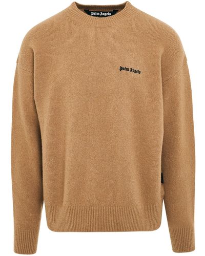 Palm Angels 'Basic Logo Jumper, Long Sleeves, Camel/, 100% Cashmere, Size: Small - Brown