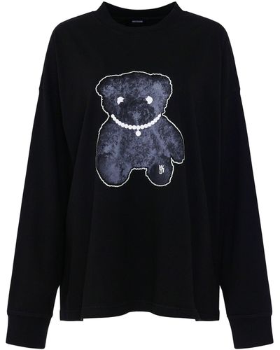 we11done Pearl Necklace Teddy Long Sleeve T-Shirt, , 100% Cotton, Size: Medium - Black