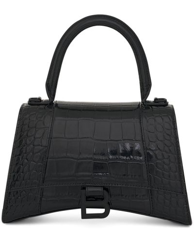 Balenciaga Hourglass Small Croco Embossed Bag, , 100% Leather - Black