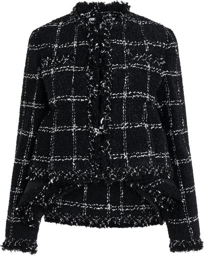 Sacai Ruched Tweed Jacket, , 100% Cotton - Black