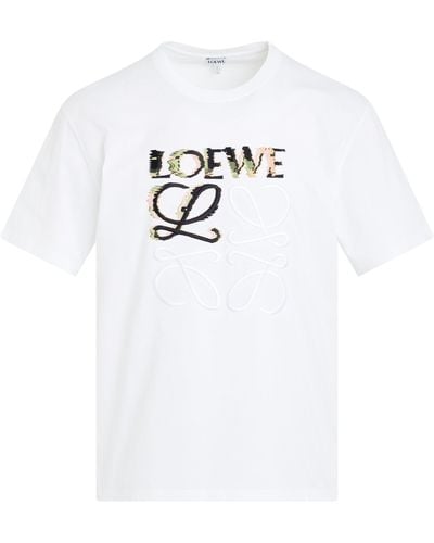 Loewe Embroidered Blurred Logo T-Shirt, Short Sleeves, 100% Cotton - White