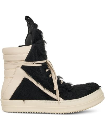 Rick Owens Geobasket Fur Sneakers, /Milk, 100% Rubber - Black