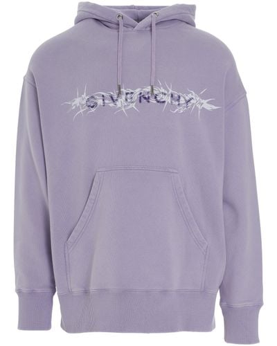 Givenchy Barbed Wire With G Tufting Washed Hoodie, Long Sleeves, , 100% Cotton, Size: Large - Purple