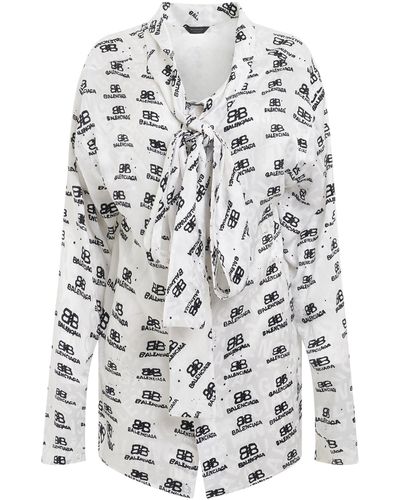 Balenciaga Jacquard Silk Shirt, Long Sleeves, /, 100% Silk - White