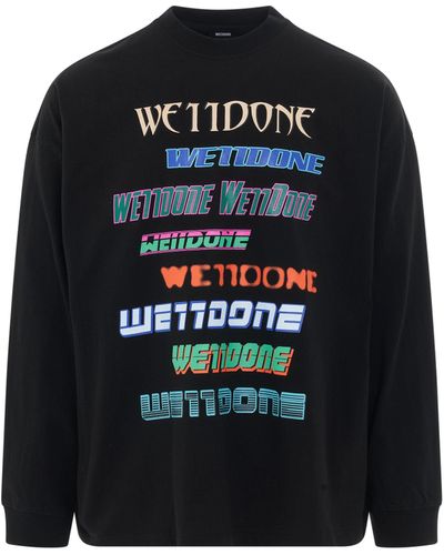 we11done Multi Logo Long Sleeve T-Shirt, , 100% Cotton, Size: Medium - Black