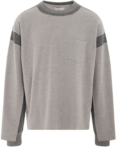 Facetasm Layered Waffle Sweatshirt, Round Neck, Stripes, 100% Cotton - Gray