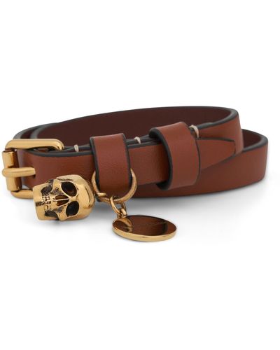 Alexander McQueen Double Skull Wrap Bracelet, , 100% Calf Leather - Brown