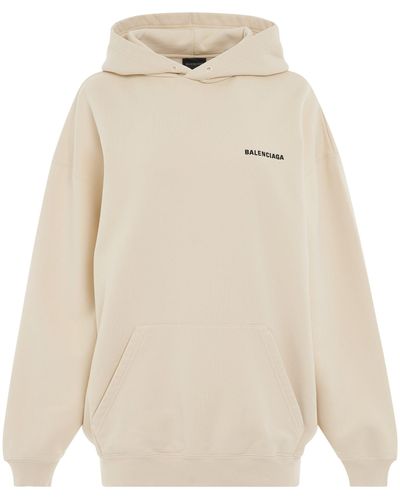 Balenciaga 'Fleece Back Logo Medium Fit Hoodie, Long Sleeves, Cream/, 100% Cotton, Size: Small - Natural