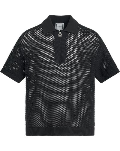 WOOYOUNGMI Quarter Zip Knitted Shirt, , 100% Cotton - Black