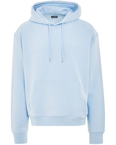 Jacquemus 'Brode Embroidered Logo Hoodie, Long Sleeves, Light, 100% Cotton, Size: Small - Blue