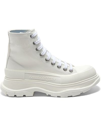 Alexander McQueen Tread Slick Canvas Lace-up Boots In White - Gray