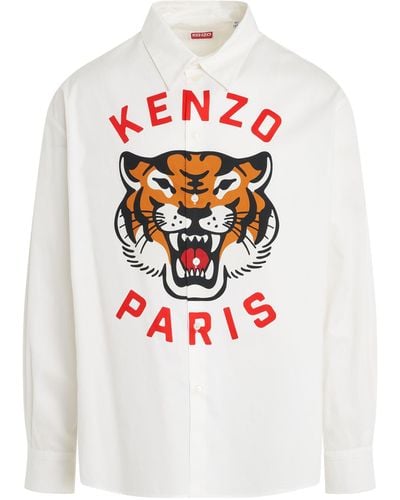 KENZO Lucky Tiger Shirt, Long Sleeves, , 100% Cotton - White