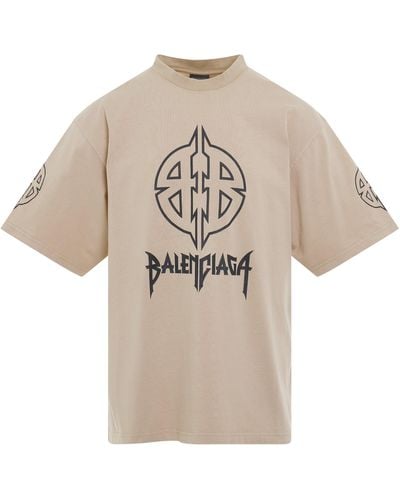 Balenciaga Metal Bb Logo Medium Fit T-Shirt, Light, 100% Cotton - Natural