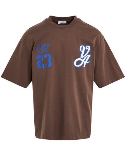 Off-White c/o Virgil Abloh Off- 23 Varsity Skate T-Shirt, Short Sleeves, /Nautical, 100% Cotton, Size: Large - Brown