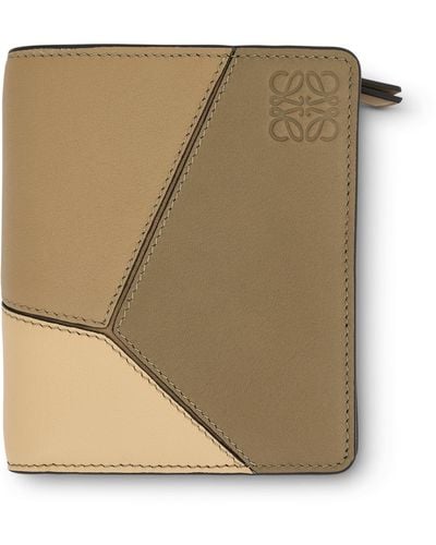 Loewe Puzzle Compact Zip Wallet, Clay/Butter, 100% Calf Leather - Natural