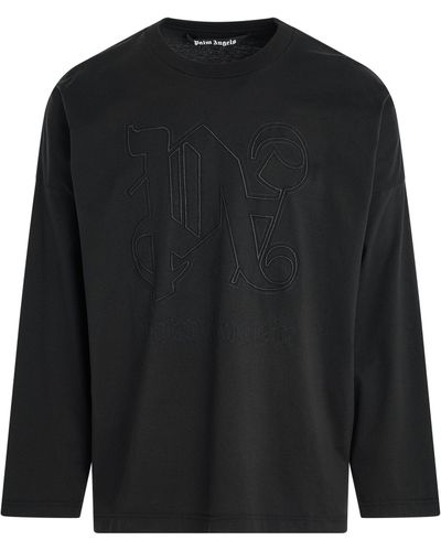 Palm Angels 'Monogram Long Sleeve Statement T-Shirt, , 100% Cotton, Size: Small - Black