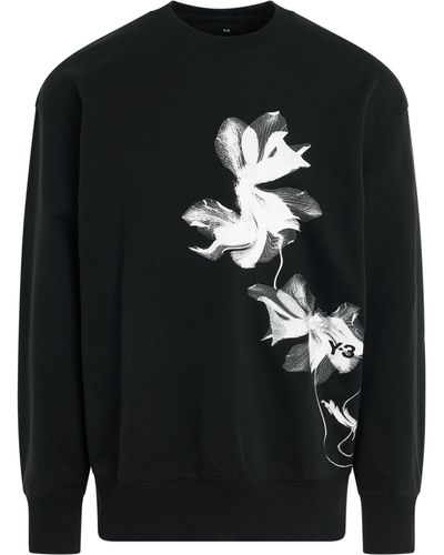 Y-3 Flower Graphic Sweatshirt, Long Sleeves, , 100% Cotton, Size: Large - Black